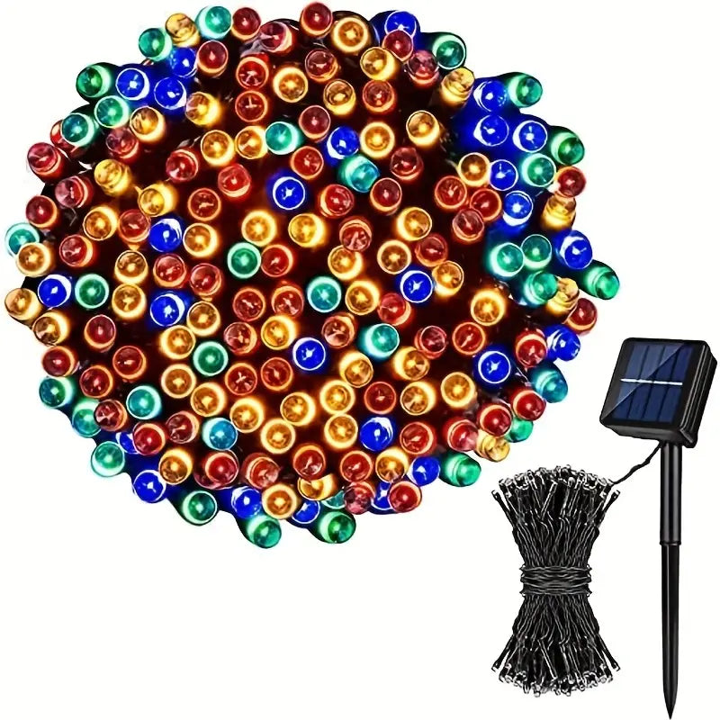 Instalatie cu incarcare solara, 500 LED, 50 metri, Multicolor, 12-14 ore de functionare