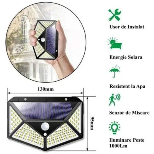 Set 5 lampi solare Jortan, 8 celule, 160 LED-uri COB, Telecomanda + 5 Lampi solare cu 100 LED, senzor de miscare CADOU