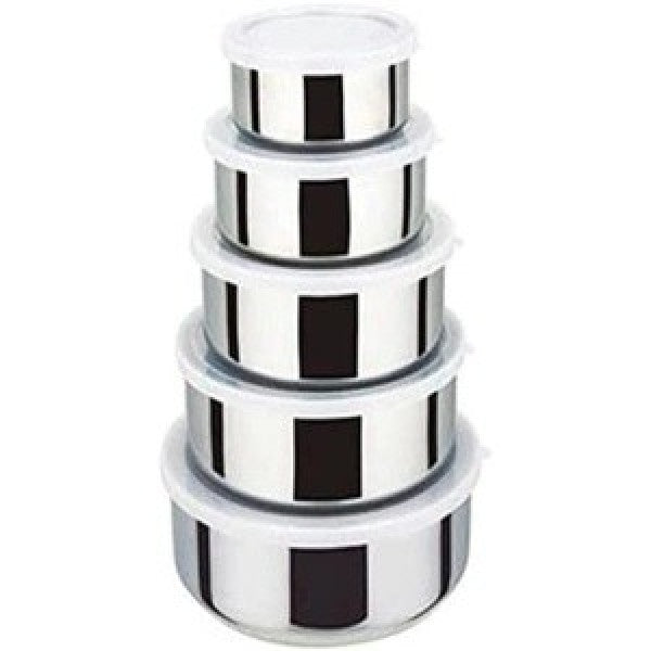 Set 5 caserole din inox prevazute cu capace din plastic transparent