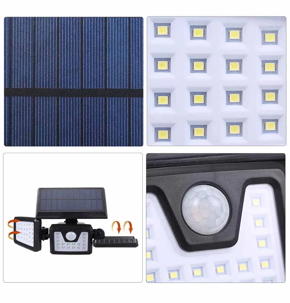 Lampa solara cu 3 panouri rotative, detectie miscare, acumulator incorporat