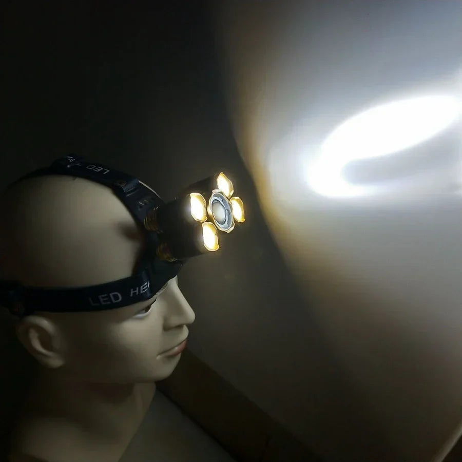 Lanterna frontala cu 5 LED-uri, rezistenta la apa