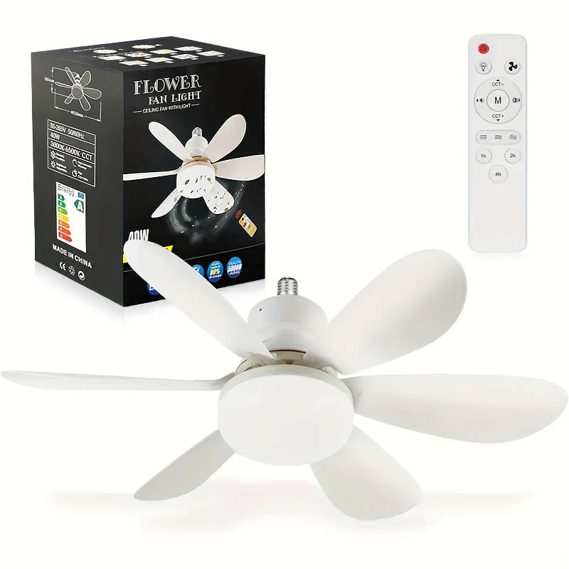 Ventilator de tavan cu LED, 40W, control de la distanta, 52cm x 18cm, alb