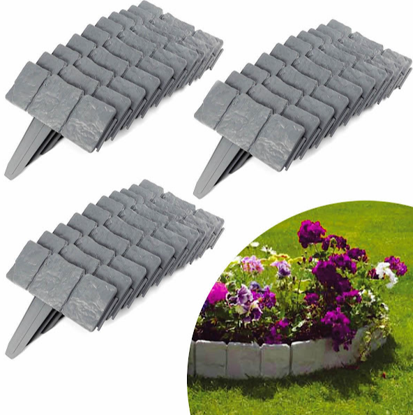 Set 10 x Bordura din plastic cu aspect de piatra