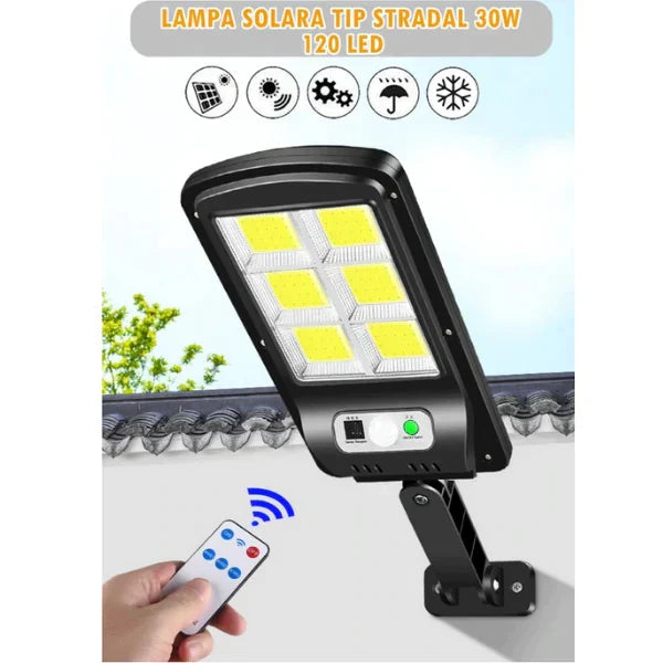 Set 2 X Proiector solar 6 celule, 30W, 120 LED, cu senzor de miscare + Lanterna multifuntionala Swat CADOU