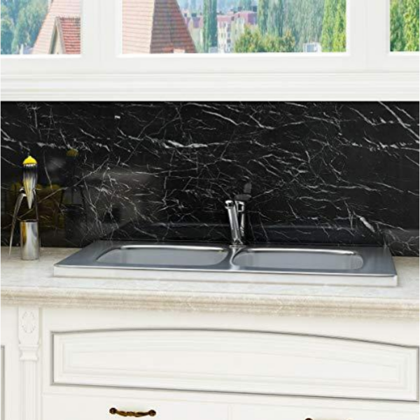 Folie adeziva imitatie marmura neagra, 60 x 300 cm, set 3 bucati