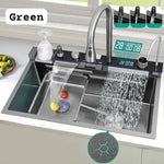 Chiuveta multifunctionala cu 2 cascade cu accesorii incluse, afisaj digital a temperaturii si robinet cascada, culoare negru grafit, dimensiune 750x460mm