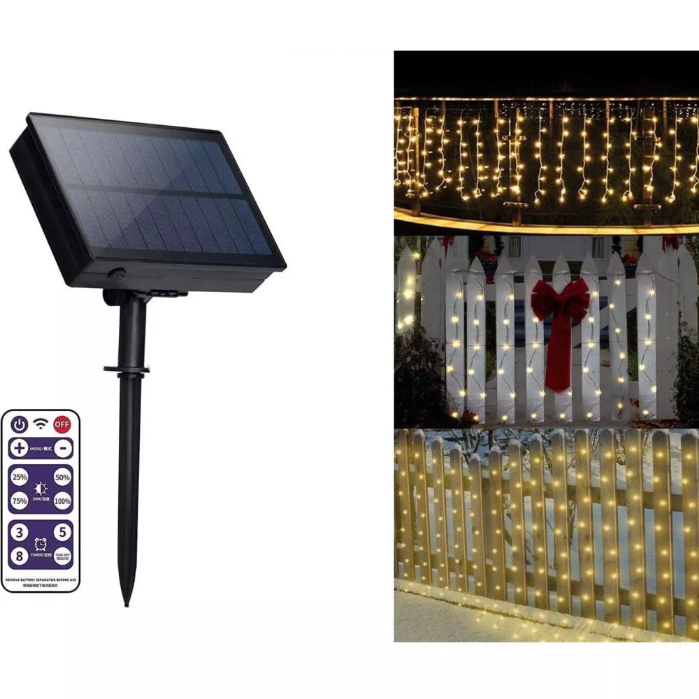 Instalatie cu incarcare solara 12 metri franjuri ,300 led diverse culori