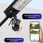 Lampa Solara cu Camera Supraveghere 450W, IP65, Detectie Miscare, Panou Solar Integrat, Monitorizare 24/7, Control Telefon, Rotatie 360°