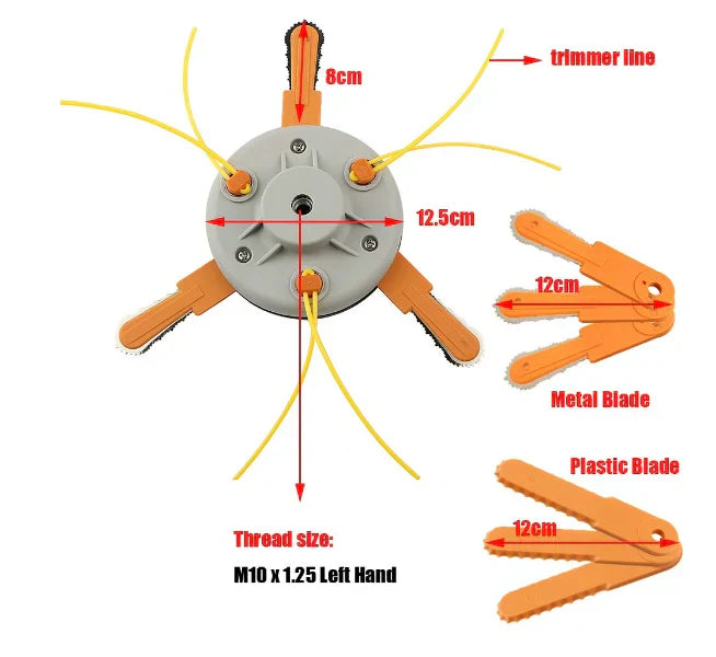 Mosor motocoasa cu 6 cutite(3 de metal, 3 de plastic) si fir nylon