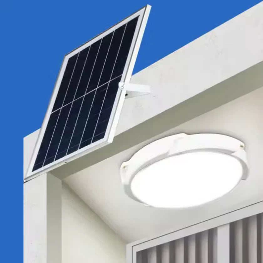 Plafoniera solara 100W Jortan, 108 LED, cu senzor de amurg incorporat si telecomanda + Lampa solara cu 100 LED CADOU