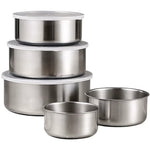 Set 5 Caserole din Inox cu Capace Etanșe, 5 Dimensiuni, pentru Depozitarea Alimentelor