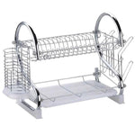 Suport uscator de vase cu tava de plastic cu 2 nivele, 42 x 25 x 28 cm, metal