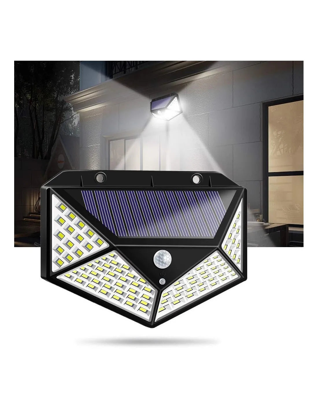 Pachet 2+2 CADOU Lampa 100 LED cu panou solar, senzor de miscare