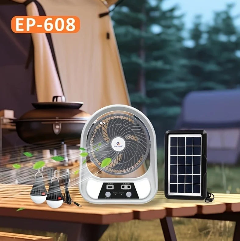 Ventilator solar cu 2 becuri si lanterna