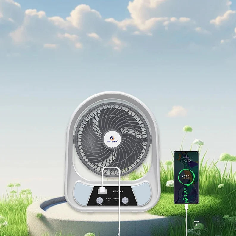 Ventilator solar cu 2 becuri si lanterna
