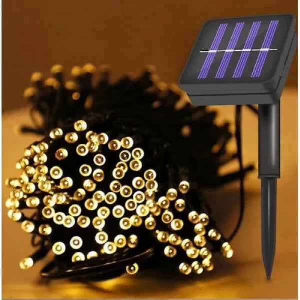 1+1 CADOU Instalatie solara alb cald pentru exterior cu 100 led, lungime 10 m