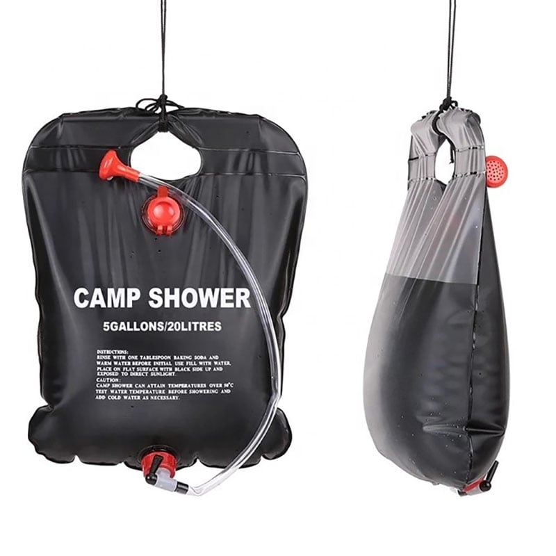 Dus solar pentru camping, PVC, reglabil, capacitate 20 litri + Lanterna tip felinar solar cu functie incarcare telefon CADOU