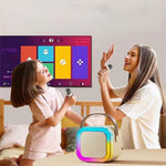 1 + 1 Cadou - Boxa Karaoke Portabila cu 2 Microfoane, Lumini RGB LED, Bluetooth, Sunet de Inalta Calitate, 5 W