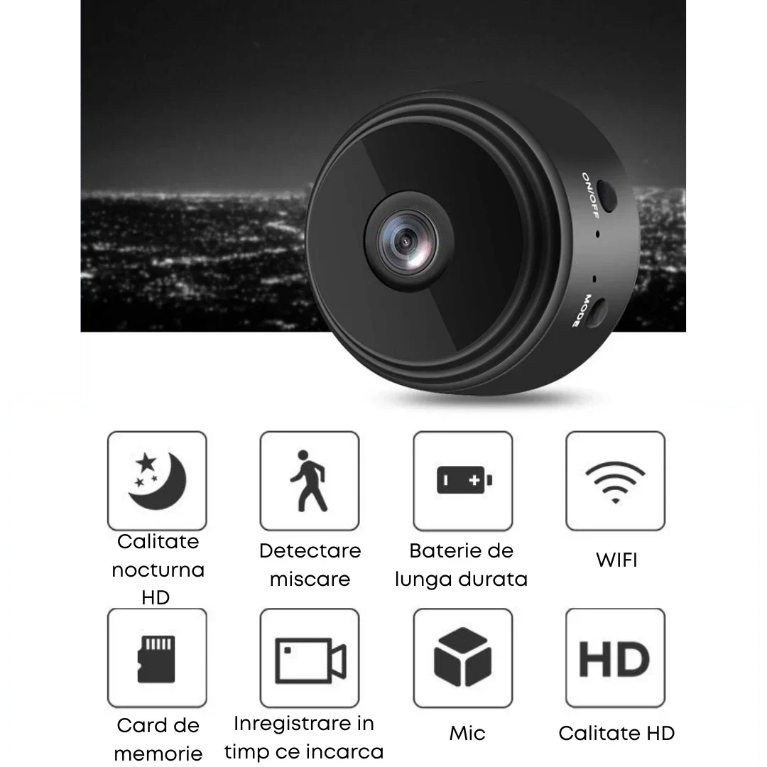 Set 2 x Camera video Wi-Fi 1080p HD, NightVision, Senzor de miscare + 2 x Card 32GB CADOU