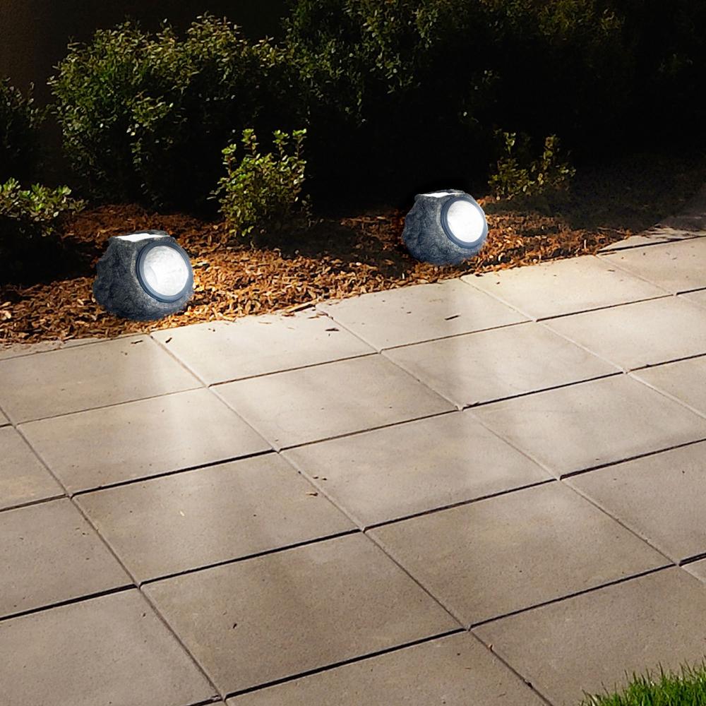 Lampa Solara LED Imitatie Piatra, Lumina Puternica 4 LED-uri Alb Rece, Dimensiuni 15x12x10 cm, Gri