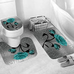 Set baie 4 piese: perdea, covorase si husa de toaleta, Blue Rose