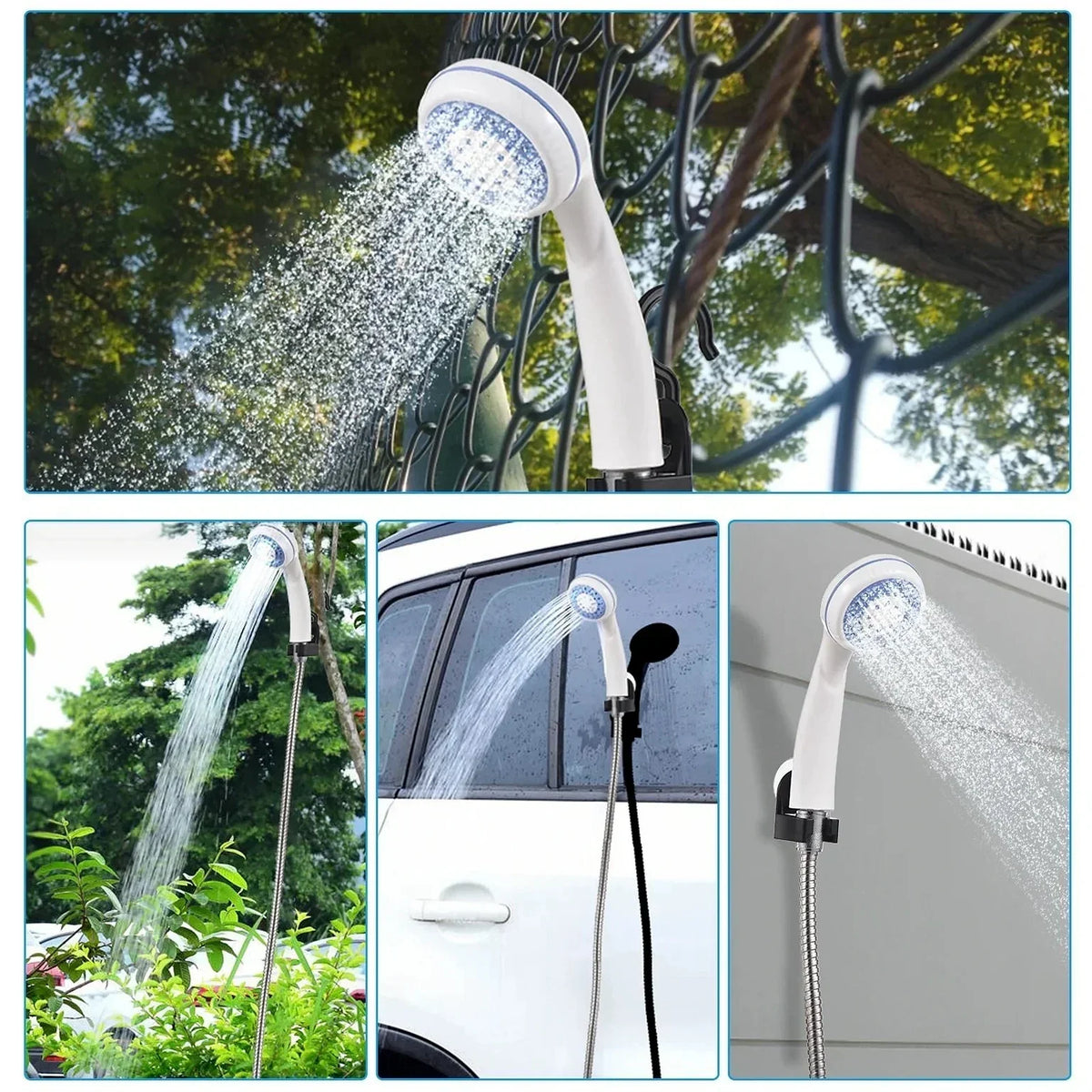 Pachet promotional pentru camping - Dus portabil de camping, Lanterna tip felinar solar, Aragaz portabil camping