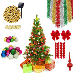 Pachet Brad De Craciun 180 Cm + Set Complet Accesorii Pentru Impodobit + Instalatie solara 100 LED CADOU