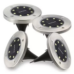 Set 4 Lampi Solare metalice Argintii Disk Lights pentru gradina + Hamac CADOU!