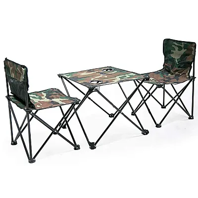Set Masa cu 2 Scaune Pentru Camping Pliabile Model Army Geanta Inclusa