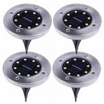 Set 4 Lampi Solare metalice Argintii Disk Lights pentru gradina + Hamac CADOU!
