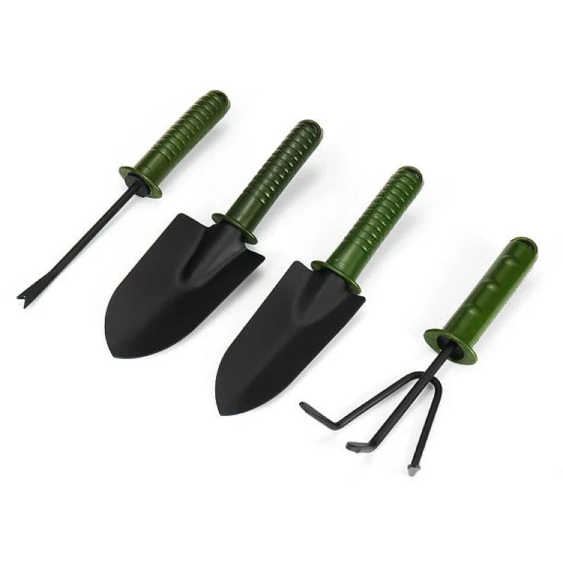 Set 4 unelte pentru gradinarit cu maner verde + manusi de lucru CADOU
