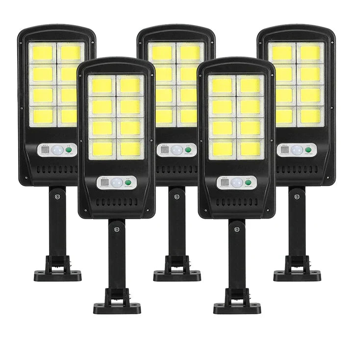 Set 5 lampi solare Jortan, 8 celule, 160 LED-uri COB, Telecomanda + 5 Lampi solare cu 100 LED, senzor de miscare CADOU