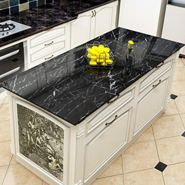 Folie adeziva imitatie marmura neagra, 60 x 300 cm, set 3 bucati