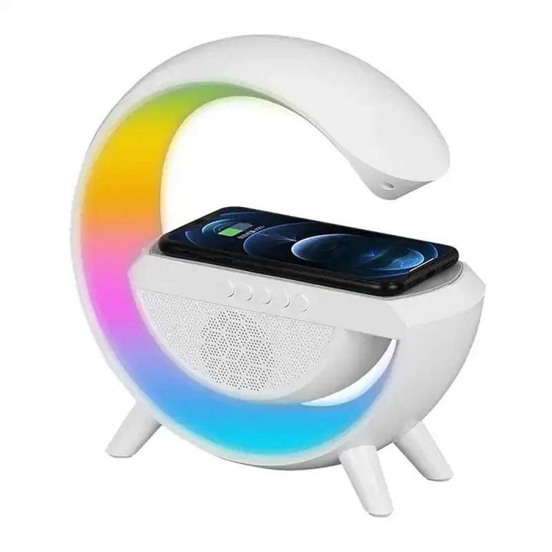 Lampa Smart LED RGB si Incarcator Wireless 15W, Lumini Ambientale, Sincronizare muzicala, Difuzore 3W, Bluetooth