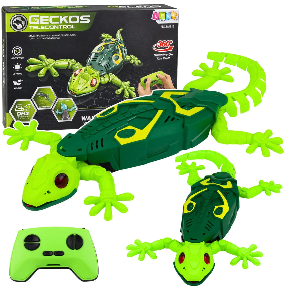 Gekon RC cu telecomandă, urcă pe pereți și se rotește la 360°, verde