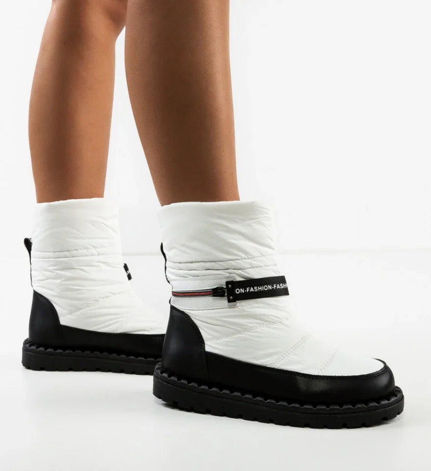 Cizme dama alb cu negru din piele ecologica si material textil