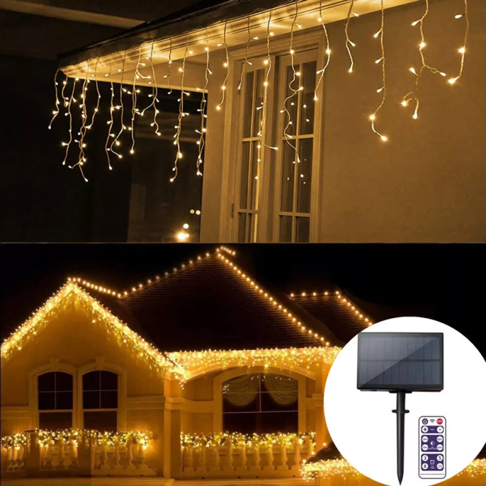 Instalatie cu incarcare solara 12 metri franjuri ,300 led diverse culori