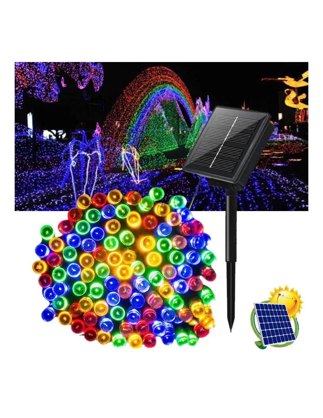 Instalatie cu incarcare solara, 500 LED, 50 metri, Multicolor, 12-14 ore de functionare + Instalatie solara 100 LED, 10 metri CADOU
