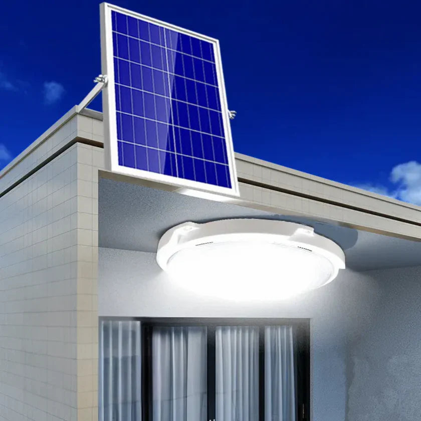 Plafoniera solara 60W Jortan, 74 LED, cu senzor de amurg incorporat si telecomanda + Lampa solara cu 100 LED CADOU