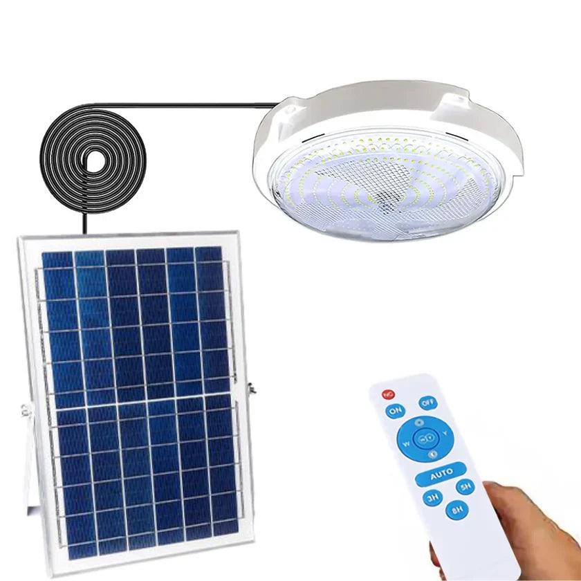 Plafoniera solara 100W Jortan, 108 LED, cu senzor de amurg incorporat si telecomanda + Lampa solara cu 100 LED CADOU