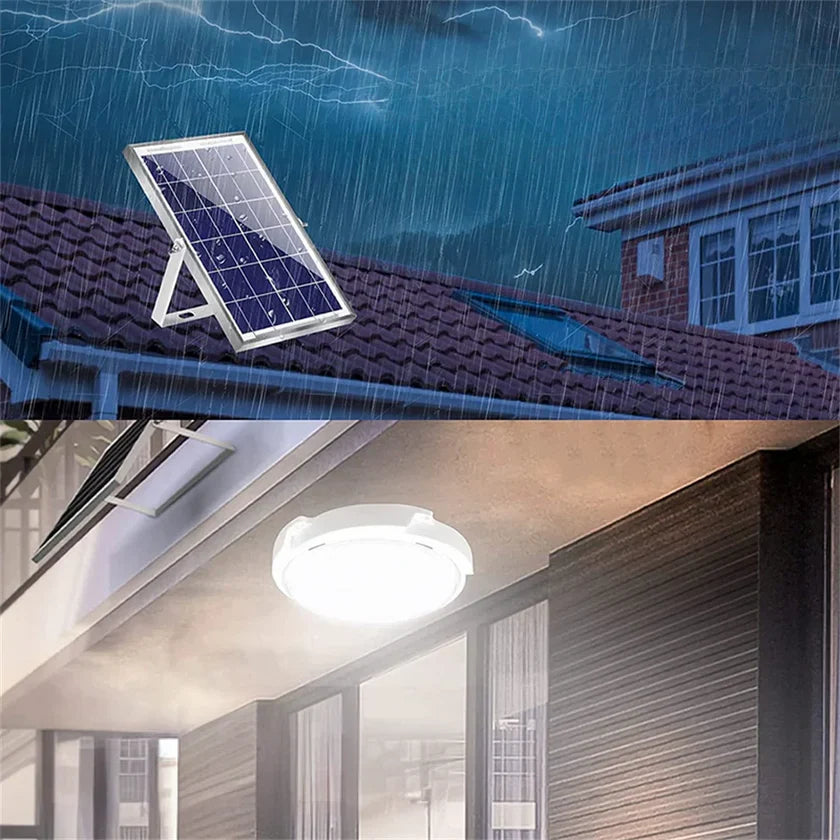 Plafoniera solara 100W Jortan, 108 LED, cu senzor de amurg incorporat si telecomanda + Lampa solara cu 100 LED CADOU
