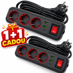 1+1 CADOU Prelungitor multifuncțional cu 3 prize, 2 USB-A și USB-C, cablu 3 metri