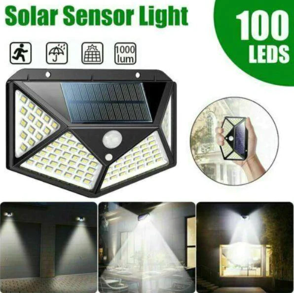 Set 3 x Lampa 100 LED cu panou solar, senzor de miscare