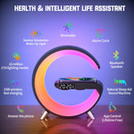 Lampa Moon RGB cu ceas cu alarma, lumina si sunet, difuzor Bluetooth si incarcator rapid wireless