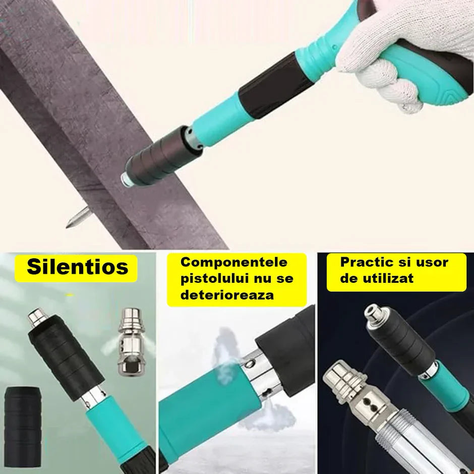 Set Profesional Pistol Manual Fixare Perete + 50 Cuie & Accesorii