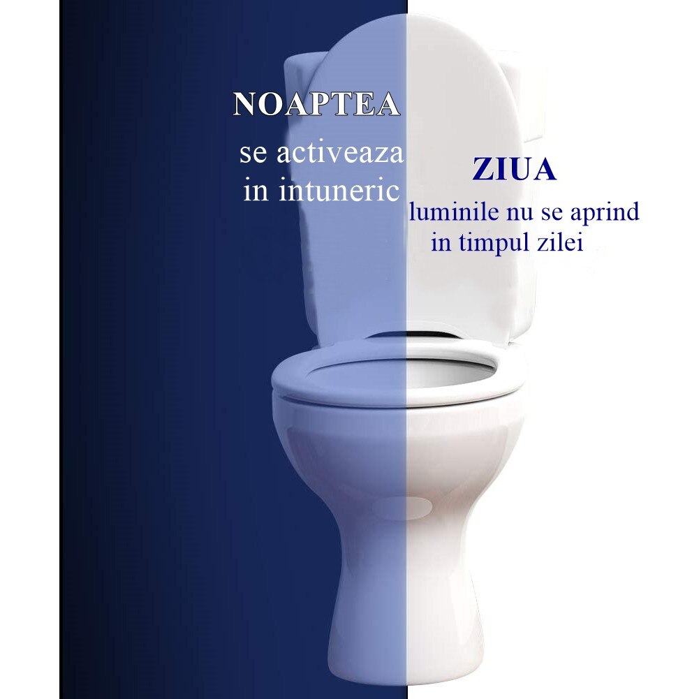 Lampa Led WC 8 culori cu senzori rezistenti la apa, miscare lumineaza toaleta noaptea