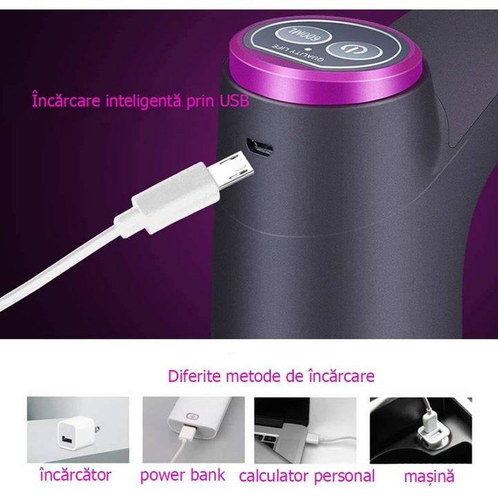 Pompa electrica pentru bidon, dispenser de apa, reincarcabil, 3 l/min, 1200 mAh, 4W, Negru
