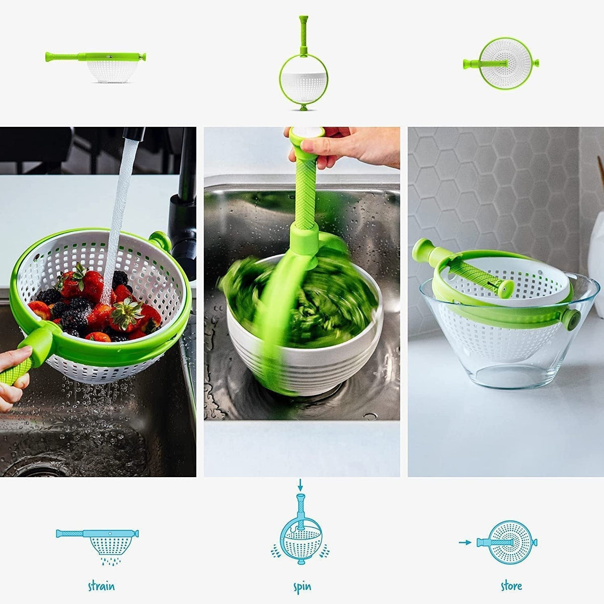 Strecuratoare multifunctionala rotativa, cu maner, verde