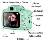 Camera Foto-Video Digitala pentru copii, camera 3 MP, ecran 2 inch