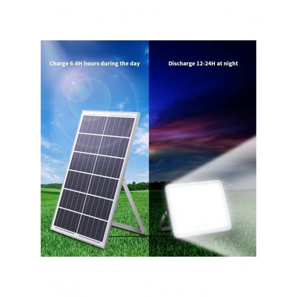 Proiector LED exterior 60W alb rece cu panou solar